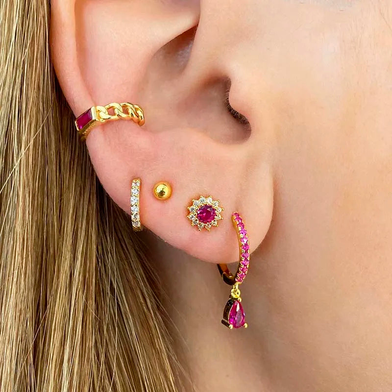PRINCESS JEWELRY® Orecchini a Cerchio con Pendente in Argento 925 Placcato Oro 18 Kt (7 colori) - Princess Jewelry