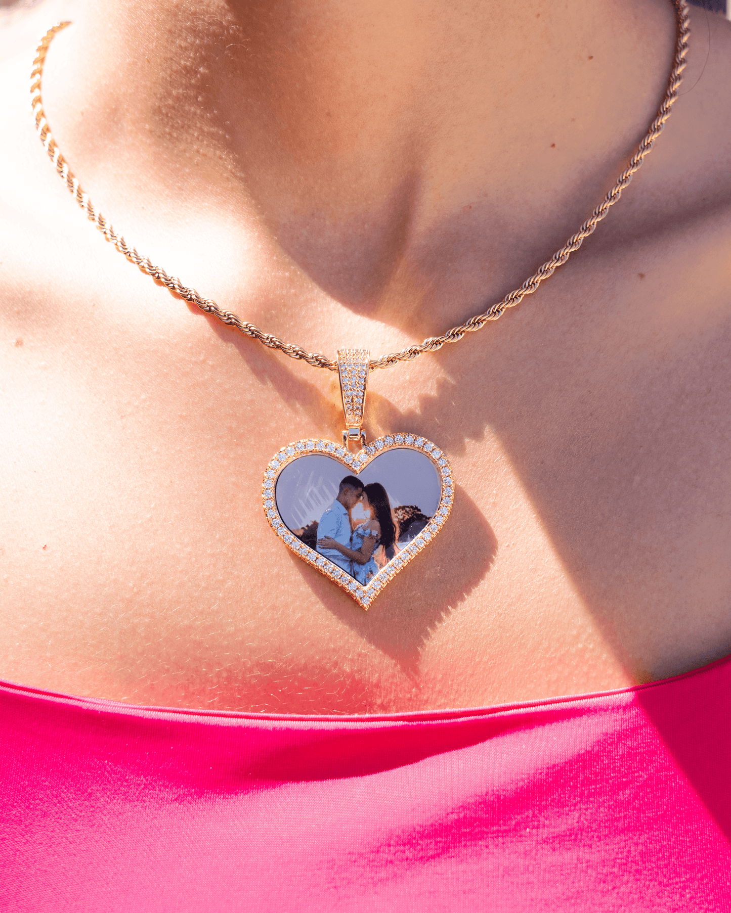 PRINCESS JEWELRY® Collana in Acciaio Inossidabile con Foto Personalizzata a forma di Cuore (2 colori)