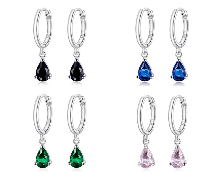 PRINCESS JEWELRY® Orecchini a Cerchio Pendenti a Goccia in Argento 925 (4 colori) - Princess Jewelry
