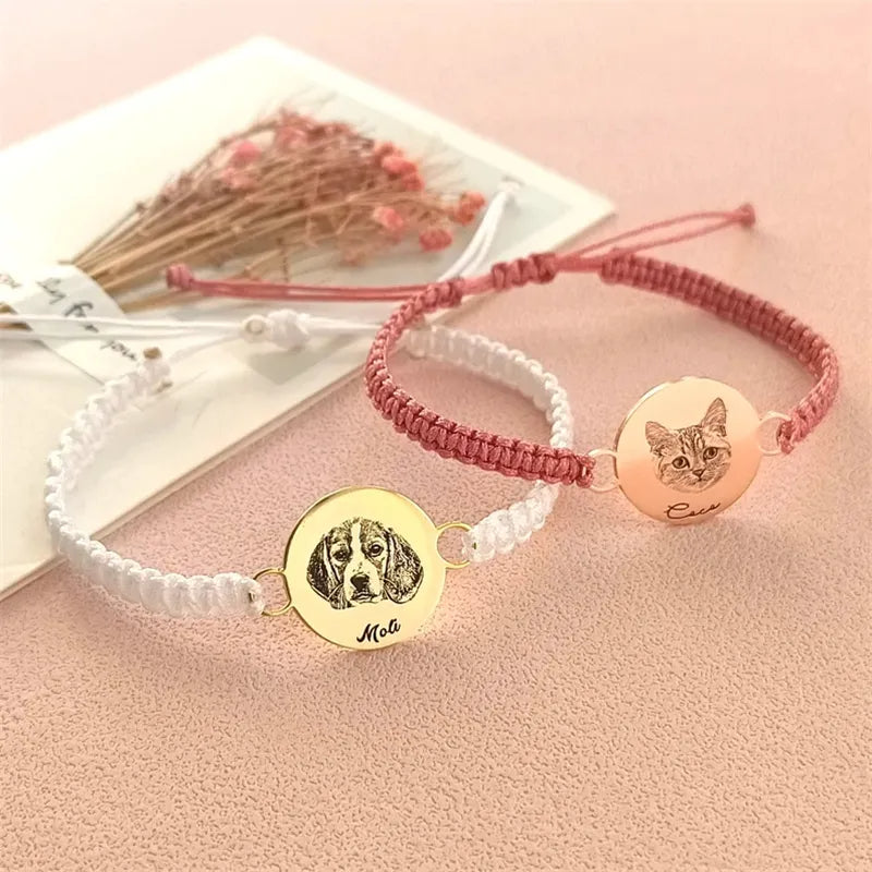 PRINCESS JEWELRY® Bracciale in Cotone/Acciaio Inossidabile Con Foto e Nome Personalizzati (3 colori) - Princess Jewelry