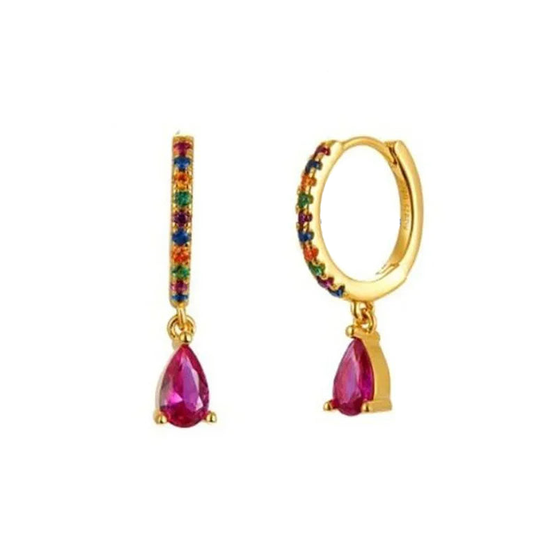 PRINCESS JEWELRY® Orecchini a Cerchio con Pendente in Argento 925 Placcato Oro 18 Kt (7 colori) - Princess Jewelry