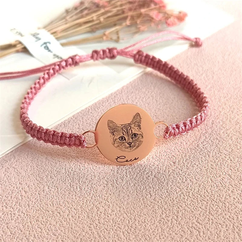 PRINCESS JEWELRY® Bracciale in Cotone/Acciaio Inossidabile Con Foto e Nome Personalizzati (3 colori) - Princess Jewelry