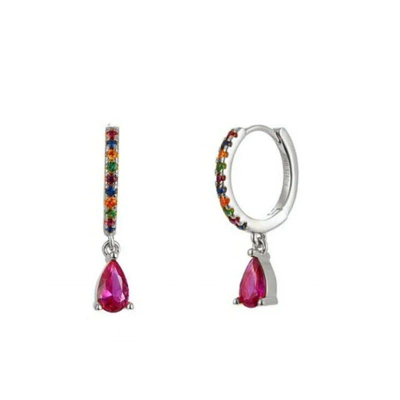 PRINCESS JEWELRY® Orecchini a Cerchio con Pendente in Argento 925 Placcato Oro 18 Kt (7 colori) - Princess Jewelry