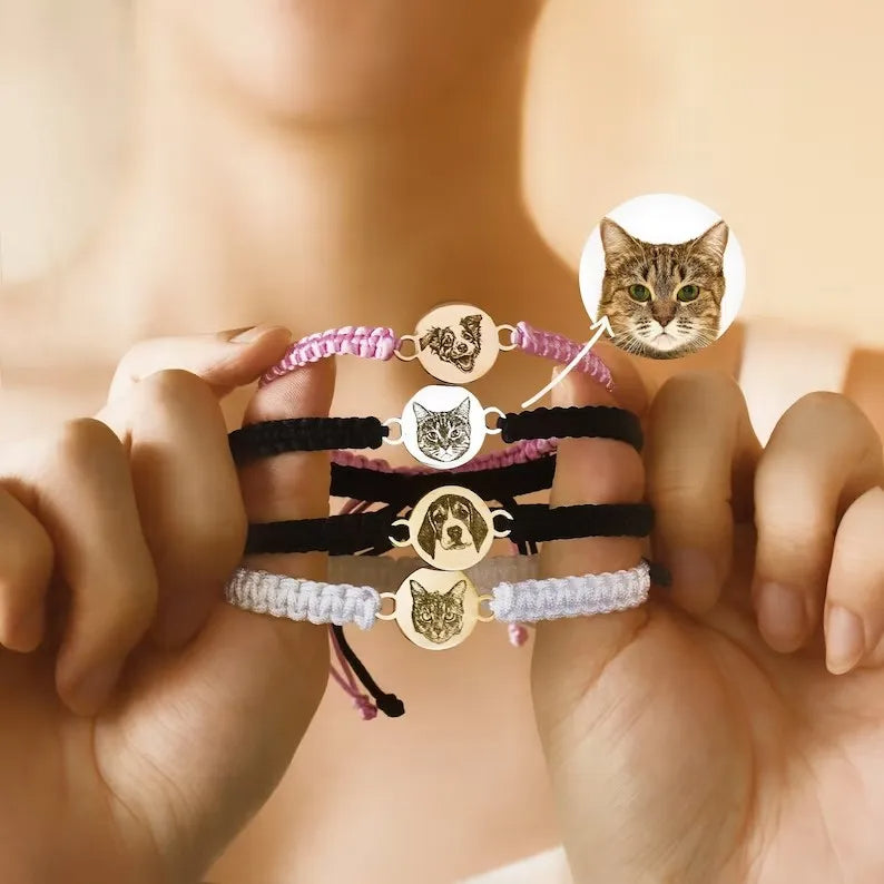 PRINCESS JEWELRY® Bracciale in Cotone/Acciaio Inossidabile Con Foto e Nome Personalizzati (3 colori) - Princess Jewelry