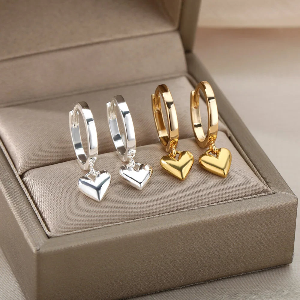 PRINCESS JEWELRY® Orecchini a Cerchio con Ciondolo a Forma di Cuore in Acciaio Inossidabile (2 colori) - Princess Jewelry