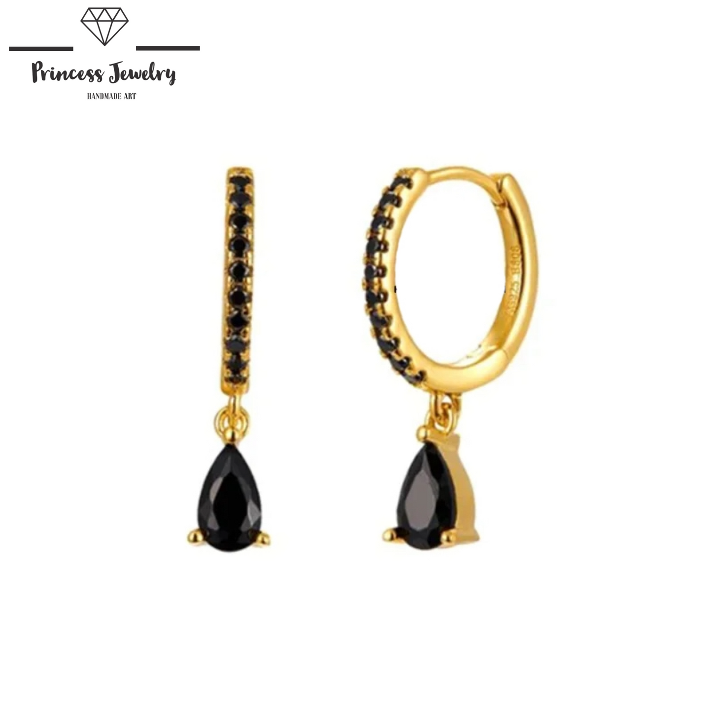 PRINCESS JEWELRY® Orecchini a Cerchio con Pendente in Argento 925 Placcato Oro 18 Kt (7 colori) - Princess Jewelry