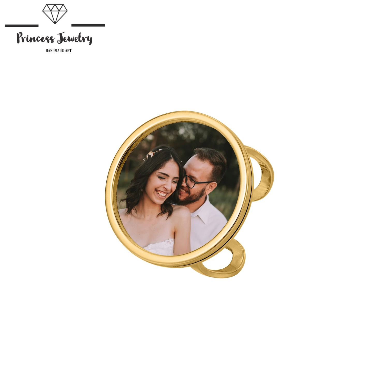 PRINCESS JEWELRY® Anello con Foto Personalizzata in Acciaio Inossidabile Placcato Oro 18 Kt (2 colori) - Princess Jewelry
