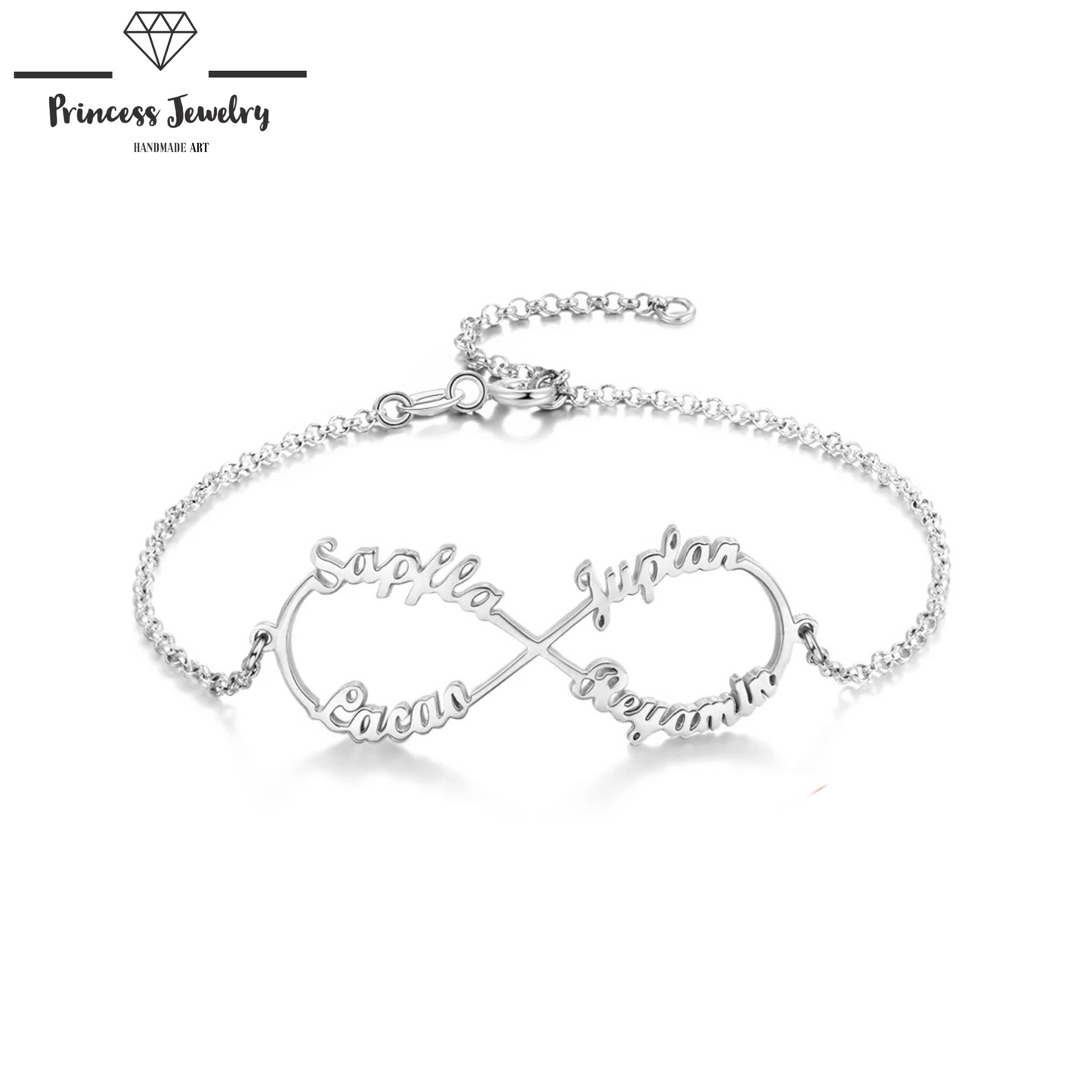 PRINCESS JEWELRY® Bracciale in Argento 925 Personalizzato con 1-4 Nomi (3 colori) - Princess Jewelry