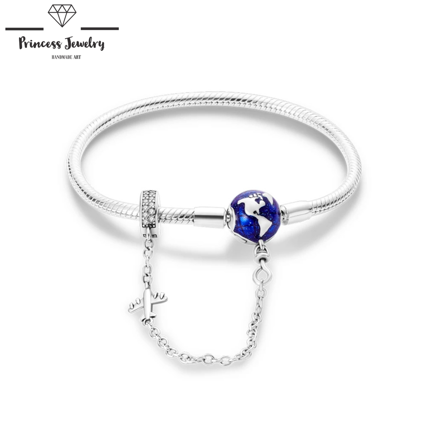 PRINCESS JEWELRY® Bracciale Travel con Mappamondo e Aeroplano in Argento 925 - Princess Jewelry