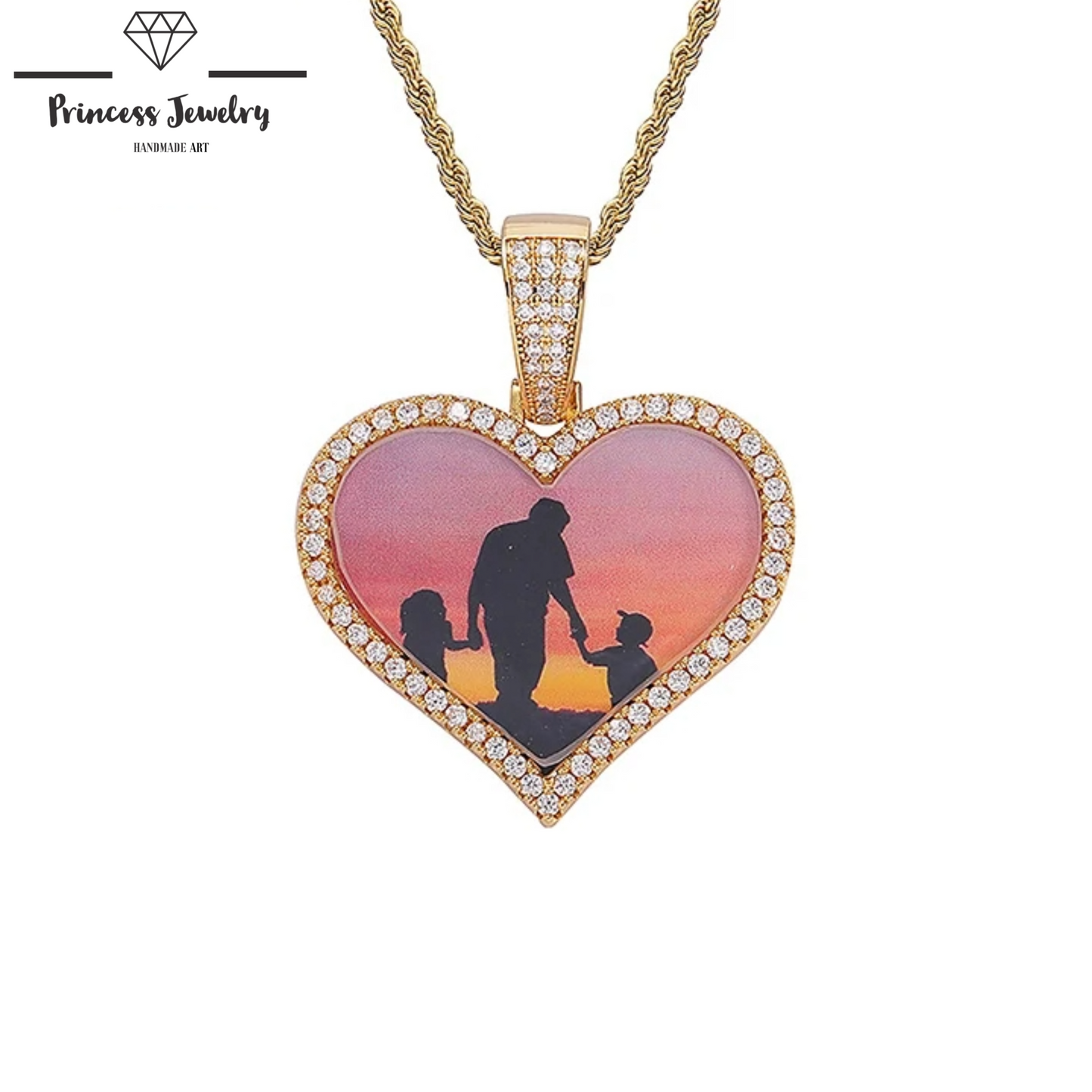 PRINCESS JEWELRY® Collana in Acciaio Inossidabile con Foto Personalizzata a forma di Cuore (2 colori) - Princess Jewelry