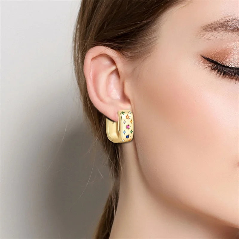 PRINCESS JEWELRY® Orecchini a Cerchio con Pietre Multicolor in Argento 925 Placcato Oro 18 Kt