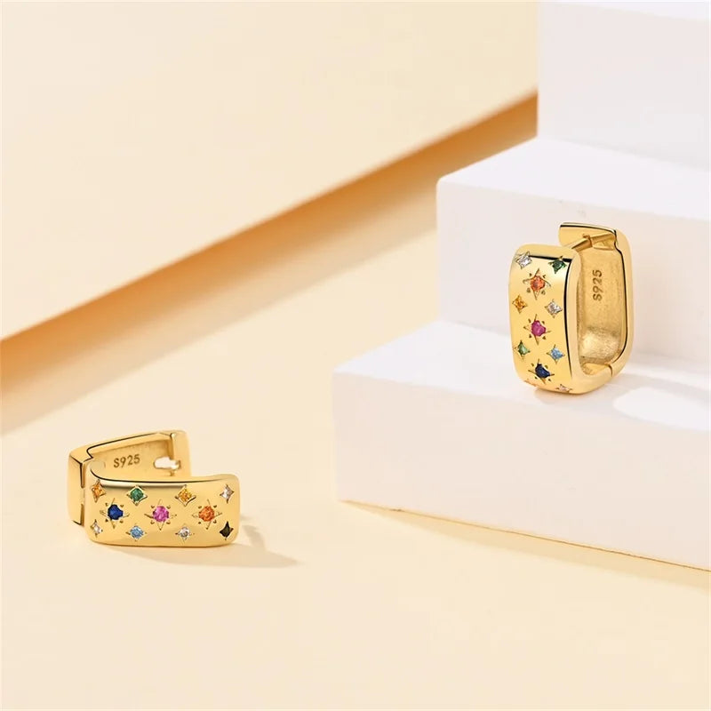 PRINCESS JEWELRY® Orecchini a Cerchio con Pietre Multicolor in Argento 925 Placcato Oro 18 Kt