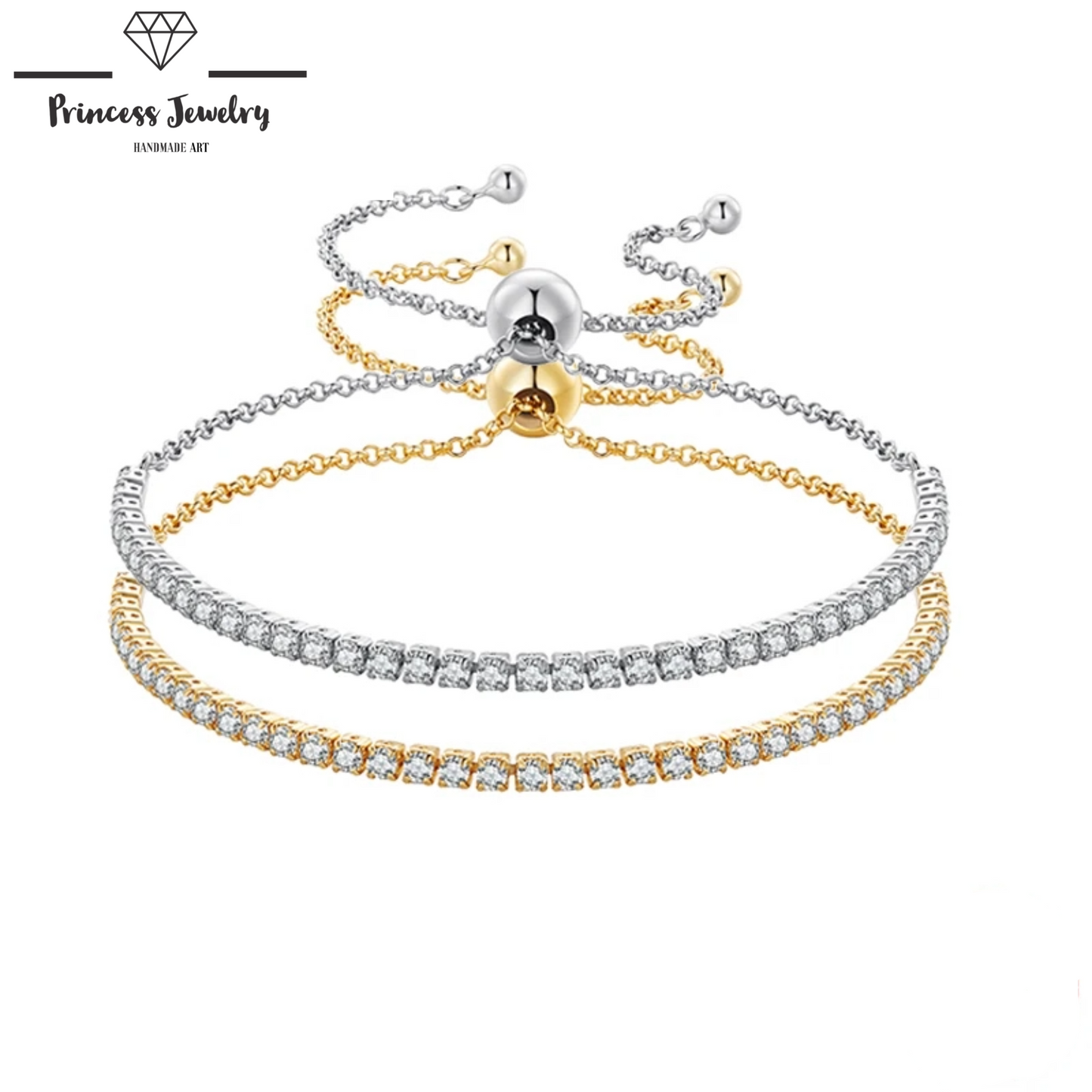 PRINCESS JEWELRY® Bracciale Tennis in Argento 925 Placcato in Oro 18 Kt (5 colori) - Princess Jewelry