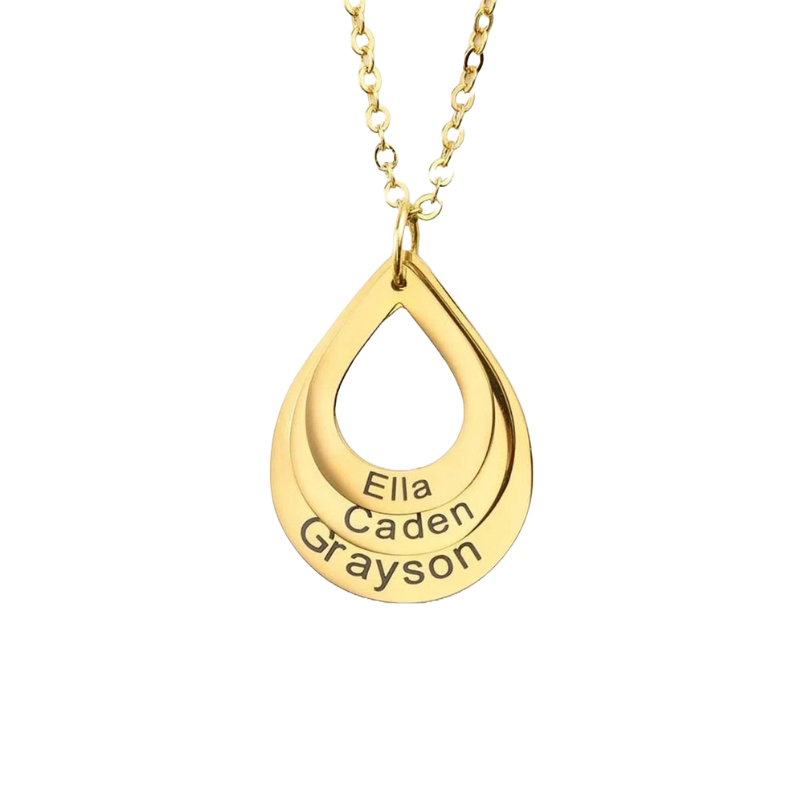 PRINCESS JEWELRY® Collana con Pendente a forma di Goccia Personalizzata con Nomi in Acciaio Inossidabile Placcato Oro 18 Kt (3 colori)