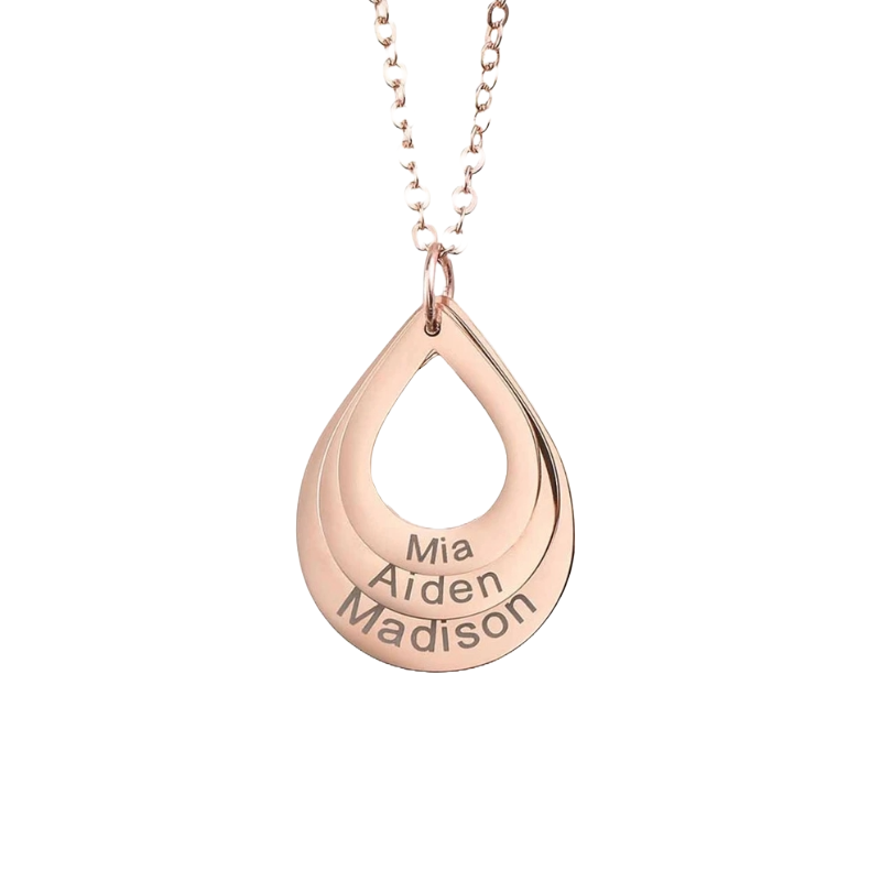 PRINCESS JEWELRY® Collana con Pendente a forma di Goccia Personalizzata con Nomi in Acciaio Inossidabile Placcato Oro 18 Kt (3 colori)