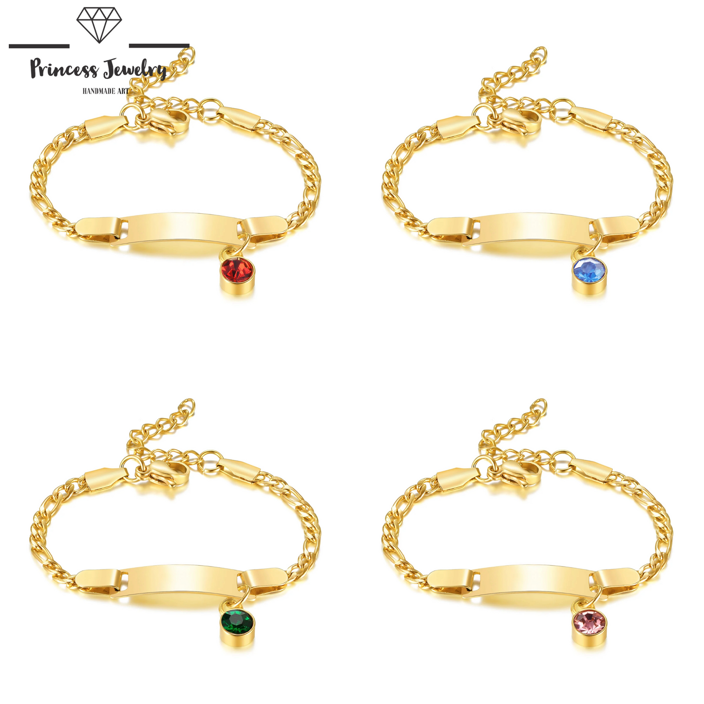 PRINCESS JEWELRY® Bracciale Personalizzato per Bambini in Acciaio Inossidabile Placcato in Oro - Princess Jewelry