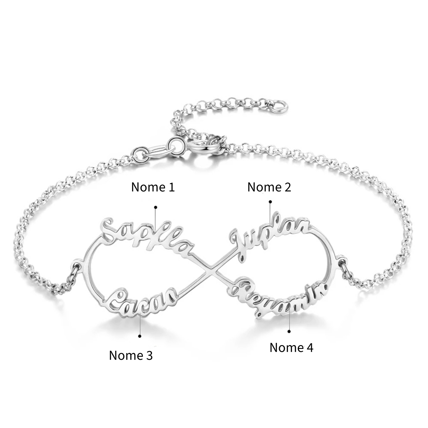 PRINCESS JEWELRY® Bracciale in Argento 925 Personalizzato con 1-4 Nomi (3 colori) - Princess Jewelry