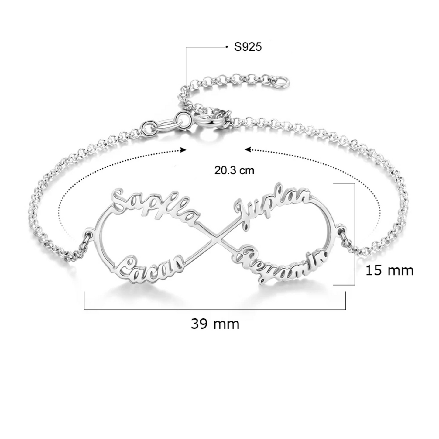 PRINCESS JEWELRY® Bracciale in Argento 925 Personalizzato con 1-4 Nomi (3 colori) - Princess Jewelry