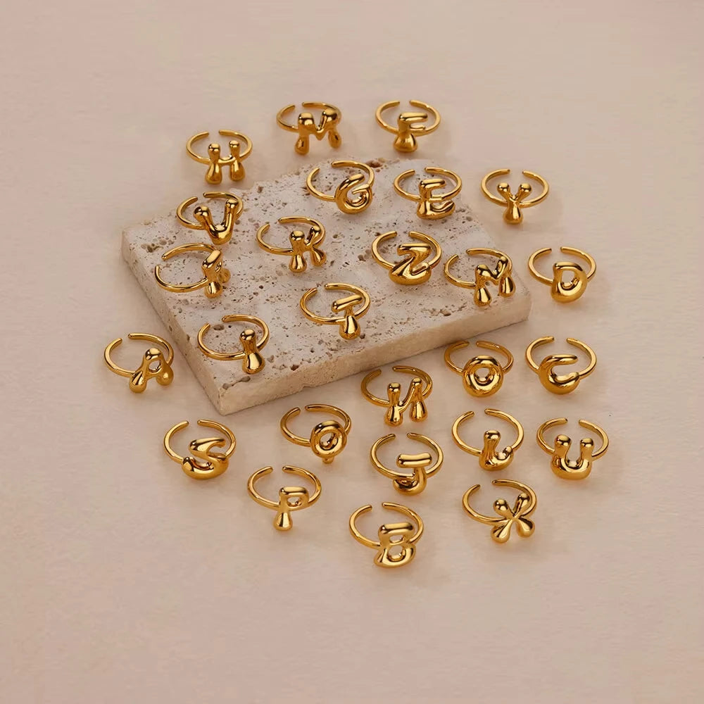 PRINCESS JEWELRY® Anello con Lettera Personalizzata a Bolla in Acciaio Inossidabile Placcato Oro 18 Kt