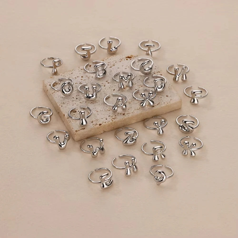 PRINCESS JEWELRY® Anello con Lettera Personalizzata a Bolla in Acciaio Inossidabile Placcato Oro 18 Kt