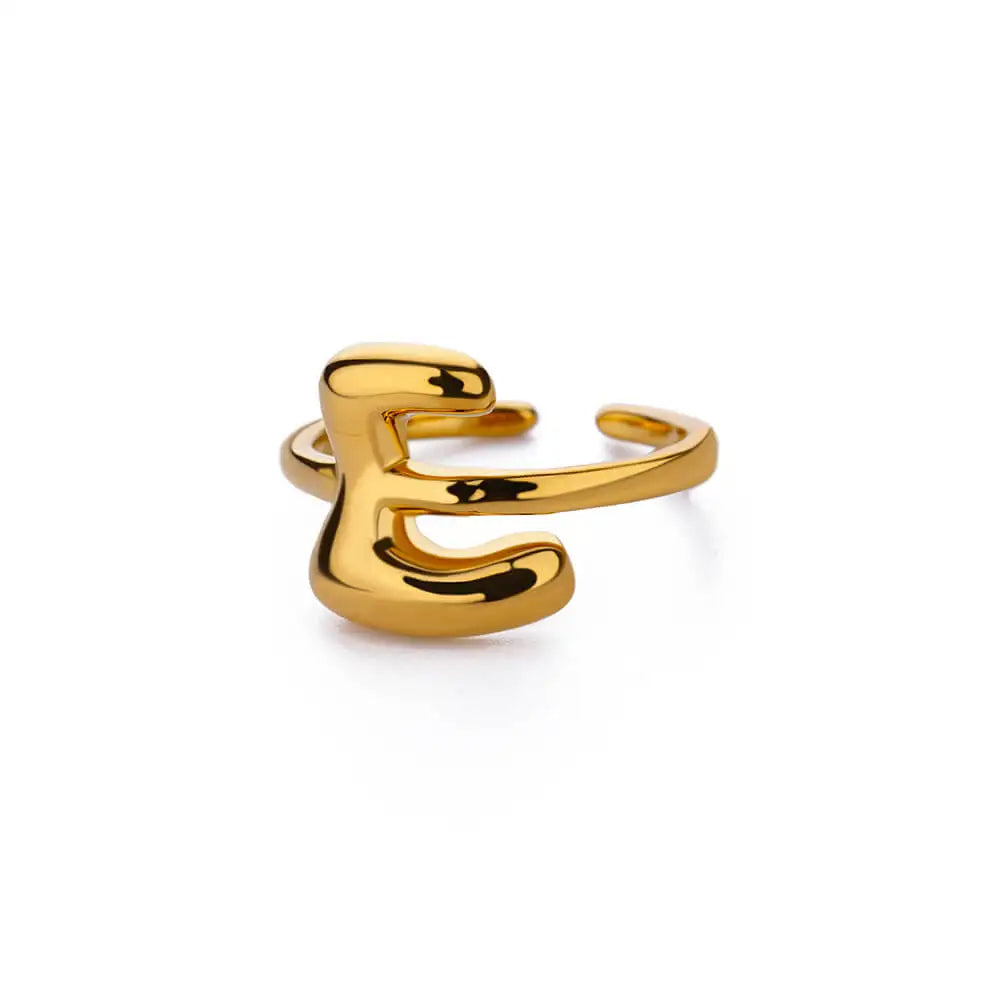 PRINCESS JEWELRY® Anello con Lettera Personalizzata a Bolla in Acciaio Inossidabile Placcato Oro 18 Kt