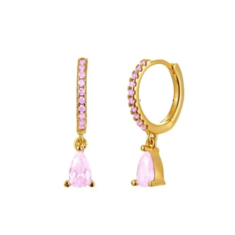 PRINCESS JEWELRY® Orecchini a Cerchio con Pendente in Argento 925 Placcato Oro 18 Kt (7 colori) - Princess Jewelry
