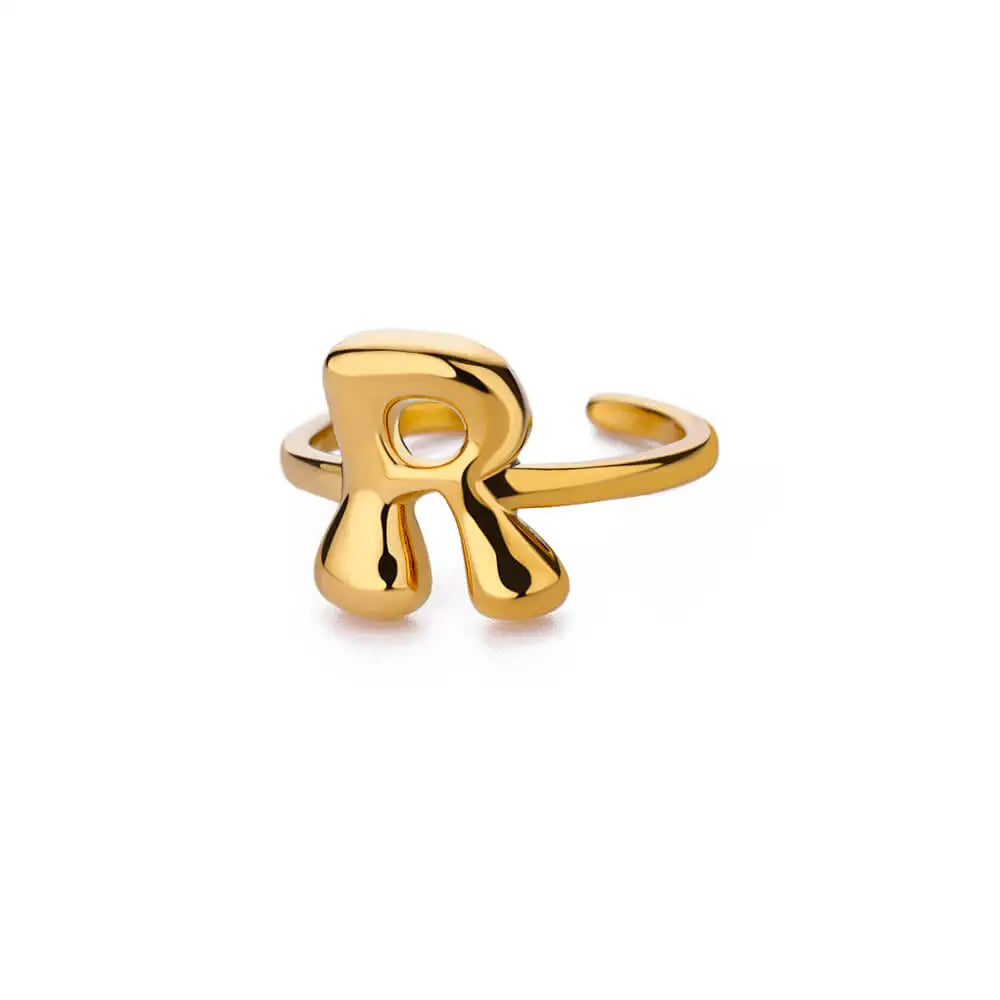 PRINCESS JEWELRY® Anello con Lettera Personalizzata a Bolla in Acciaio Inossidabile Placcato Oro 18 Kt