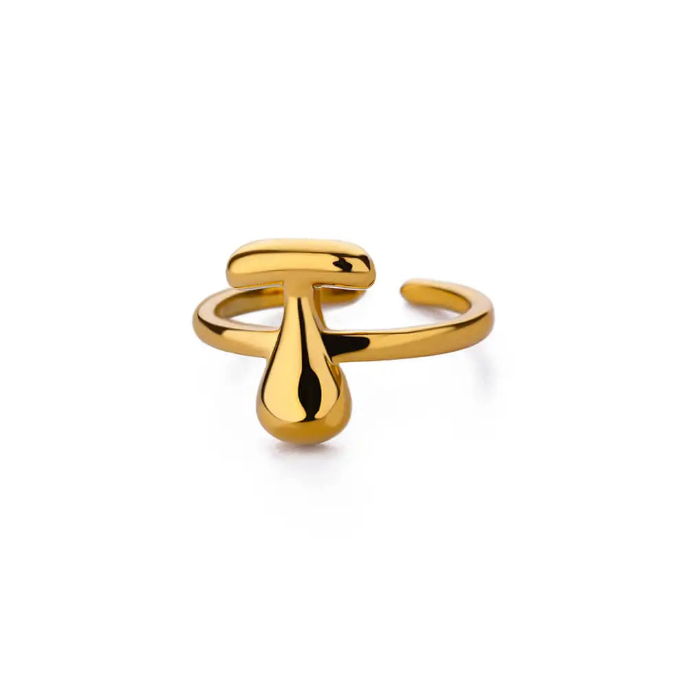 PRINCESS JEWELRY® Anello con Lettera Personalizzata a Bolla in Acciaio Inossidabile Placcato Oro 18 Kt