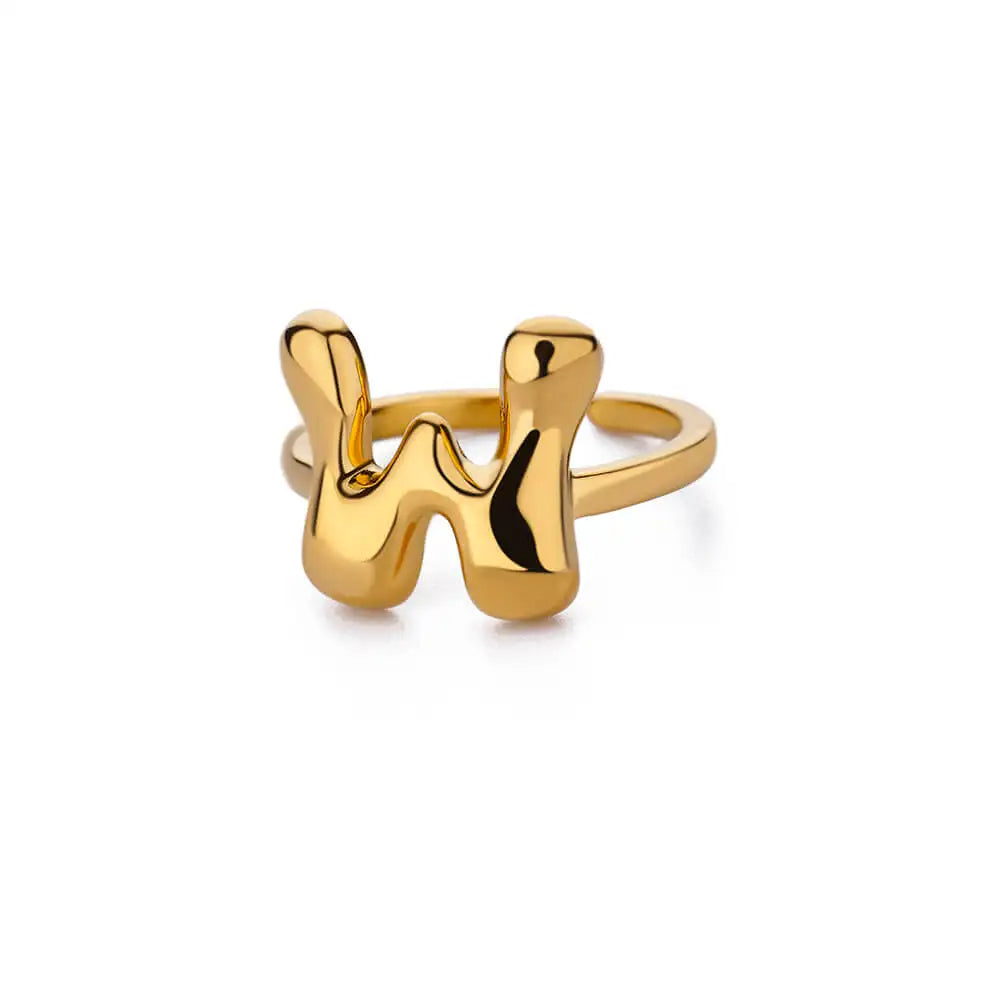 PRINCESS JEWELRY® Anello con Lettera Personalizzata a Bolla in Acciaio Inossidabile Placcato Oro 18 Kt