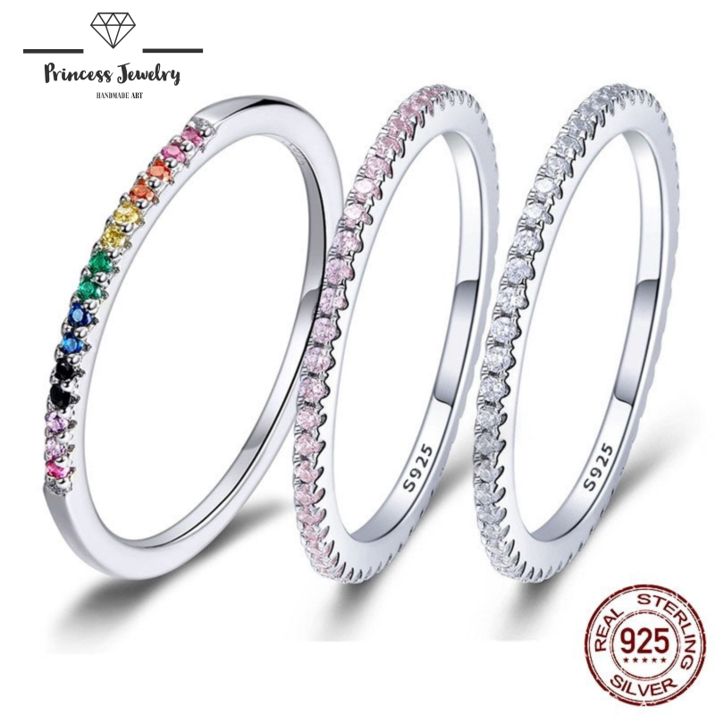 PRINCESS JEWELRY® Anello in Argento 925 Placcato in Platino con Zirconi Colorati (7 colori) - Princess Jewelry