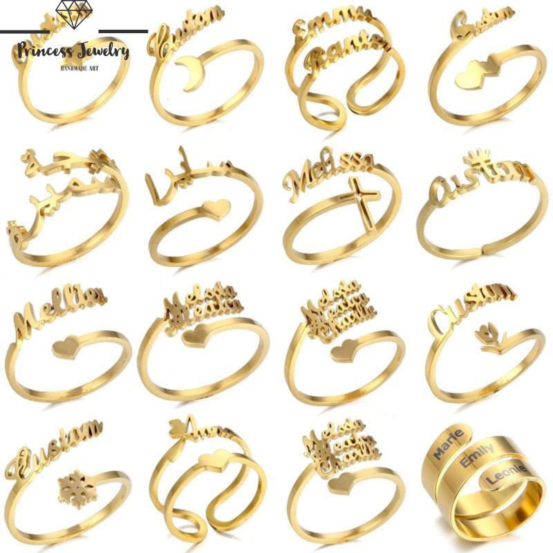 PRINCESS JEWELRY® Anello personalizzato con nome e simbolo (4 colori, 12 modelli) - Princess Jewelry