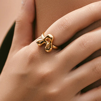 PRINCESS JEWELRY® Anello con Lettera Personalizzata a Bolla in Acciaio Inossidabile Placcato Oro 18 Kt
