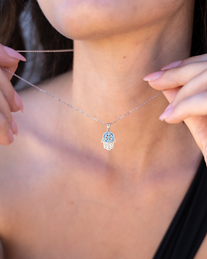 PRINCESS JEWELRY® Collana con Mano di Fatima in Argento 925 con Zirconi (2 colori) - Princess Jewelry