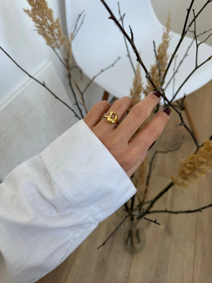PRINCESS JEWELRY® Anello con Lettera Personalizzata a Bolla in Acciaio Inossidabile Placcato Oro 18 Kt
