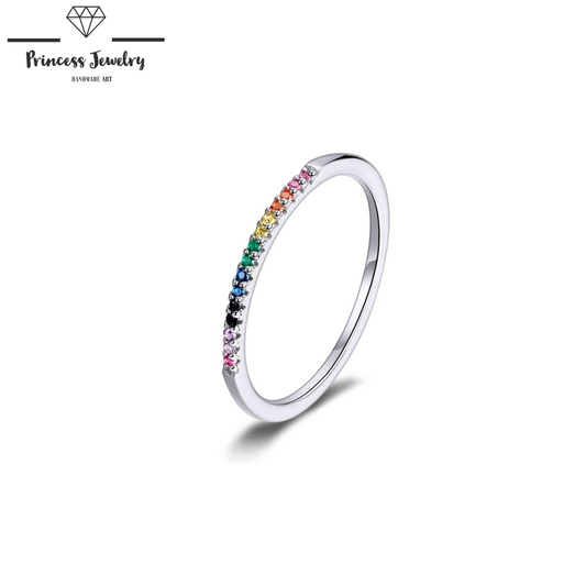 PRINCESS JEWELRY® Anello in Argento 925 Placcato in Platino con Zirconi Colorati (7 colori) - Princess Jewelry