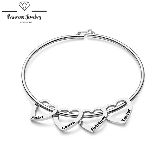 PRINCESS JEWELRY® Bracciale in Acciaio Inossidabile Personalizzato con Ciondoli a Forma di Cuore - Princess Jewelry