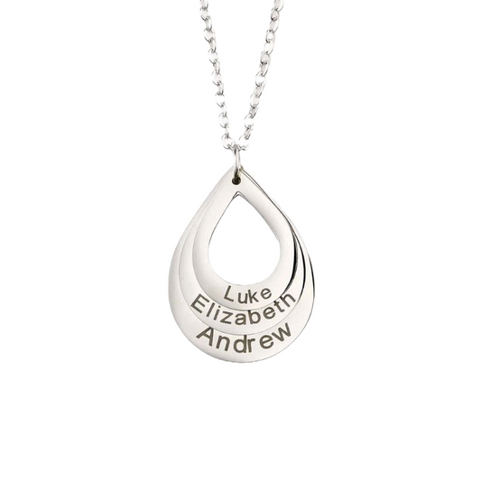 PRINCESS JEWELRY® Collana con Pendente a forma di Goccia Personalizzata con Nomi in Acciaio Inossidabile Placcato Oro 18 Kt (3 colori)