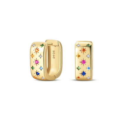 PRINCESS JEWELRY® Orecchini a Cerchio con Pietre Multicolor in Argento 925 Placcato Oro 18 Kt