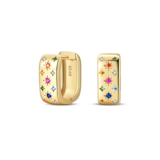 PRINCESS JEWELRY® Orecchini a Cerchio con Pietre Multicolor in Argento 925 Placcato Oro 18 Kt