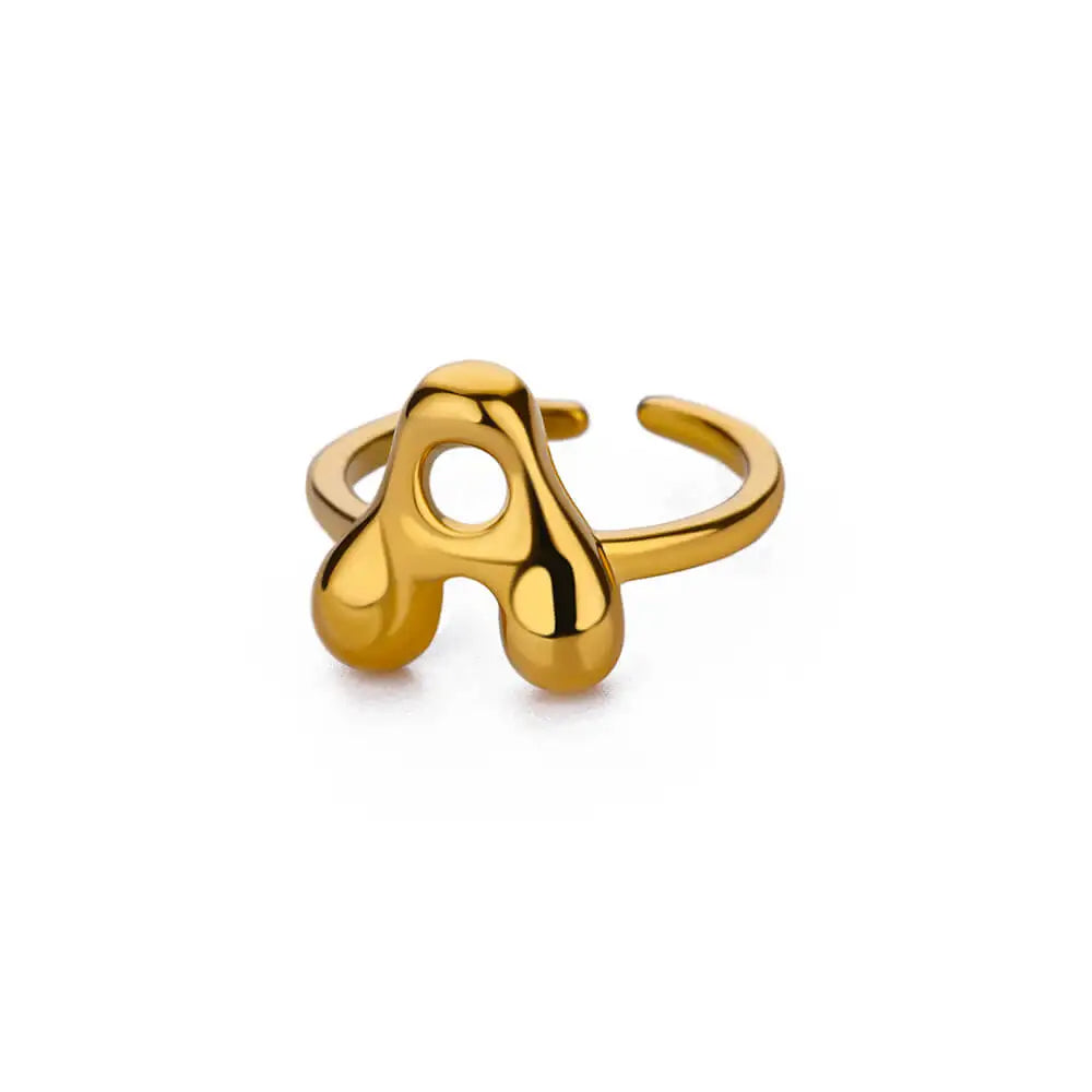 PRINCESS JEWELRY® Anello con Lettera Personalizzata a Bolla in Acciaio Inossidabile Placcato Oro 18 Kt