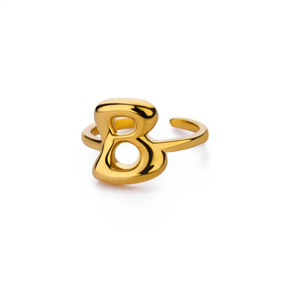 PRINCESS JEWELRY® Anello con Lettera Personalizzata a Bolla in Acciaio Inossidabile Placcato Oro 18 Kt