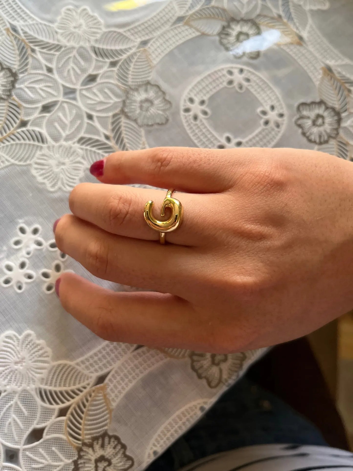 PRINCESS JEWELRY® Anello con Lettera Personalizzata a Bolla in Acciaio Inossidabile Placcato Oro 18 Kt