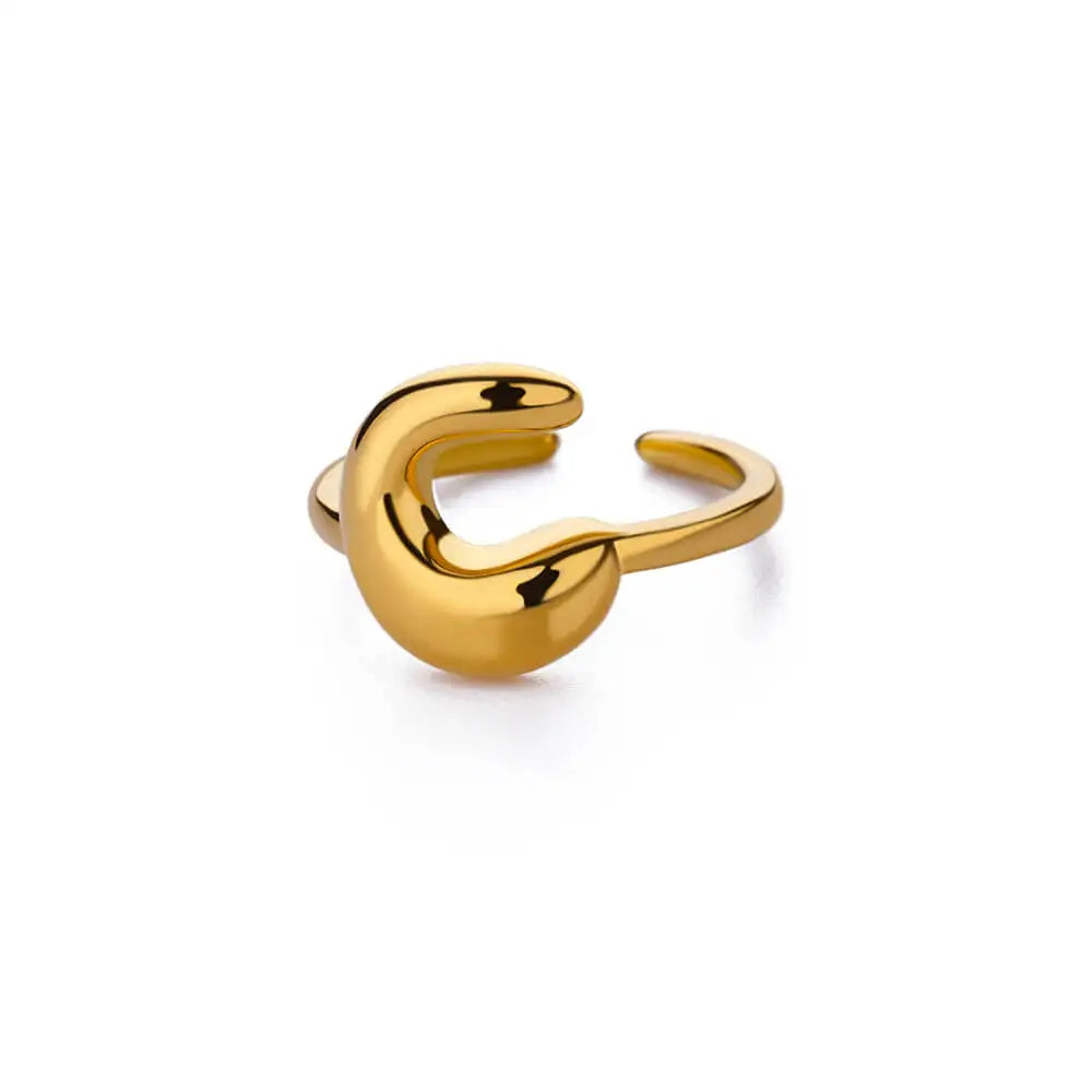 PRINCESS JEWELRY® Anello con Lettera Personalizzata a Bolla in Acciaio Inossidabile Placcato Oro 18 Kt