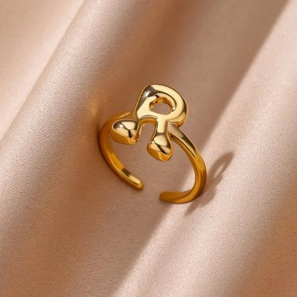PRINCESS JEWELRY® Anello con Lettera Personalizzata a Bolla in Acciaio Inossidabile Placcato Oro 18 Kt