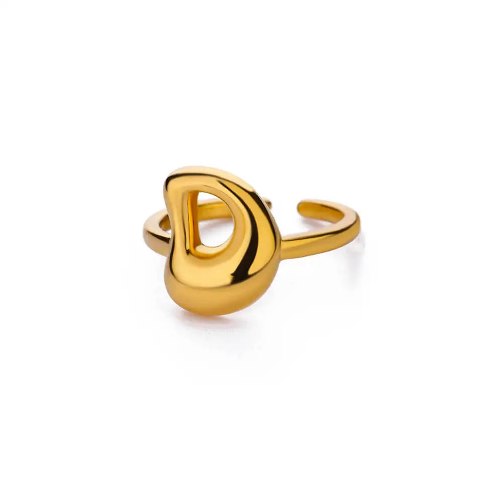 PRINCESS JEWELRY® Anello con Lettera Personalizzata a Bolla in Acciaio Inossidabile Placcato Oro 18 Kt