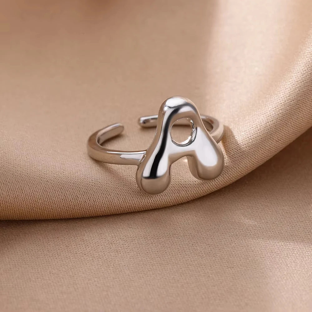 PRINCESS JEWELRY® Anello con Lettera Personalizzata a Bolla in Acciaio Inossidabile Placcato Oro 18 Kt