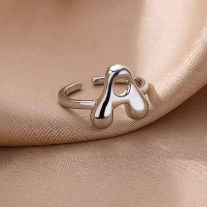PRINCESS JEWELRY® Anello con Lettera Personalizzata a Bolla in Acciaio Inossidabile Placcato Oro 18 Kt