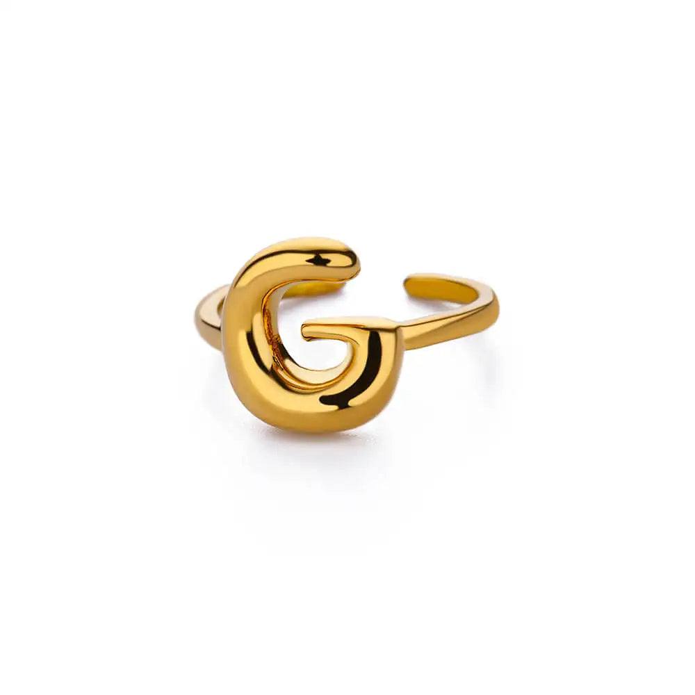 PRINCESS JEWELRY® Anello con Lettera Personalizzata a Bolla in Acciaio Inossidabile Placcato Oro 18 Kt