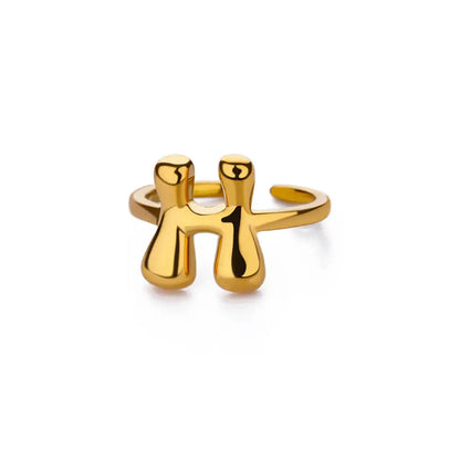 PRINCESS JEWELRY® Anello con Lettera Personalizzata a Bolla in Acciaio Inossidabile Placcato Oro 18 Kt