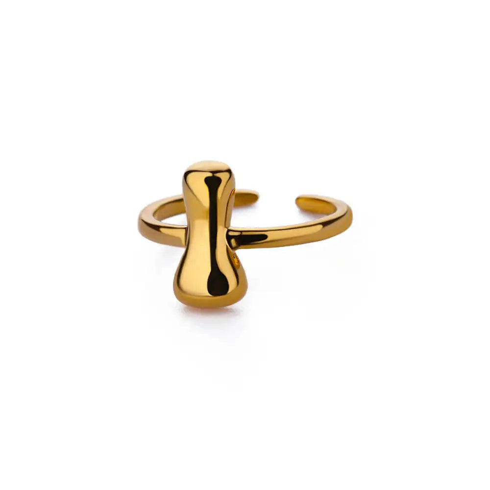PRINCESS JEWELRY® Anello con Lettera Personalizzata a Bolla in Acciaio Inossidabile Placcato Oro 18 Kt